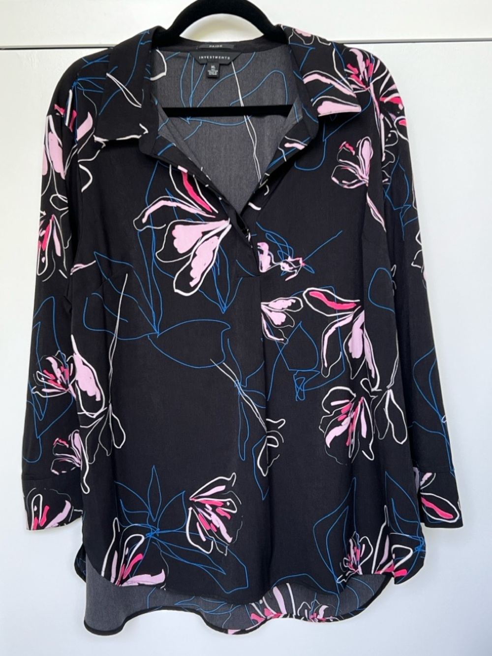 PAIGE Black Floral Button-Front Blouse with Pink & Blue Accents - Picture 1 of 5